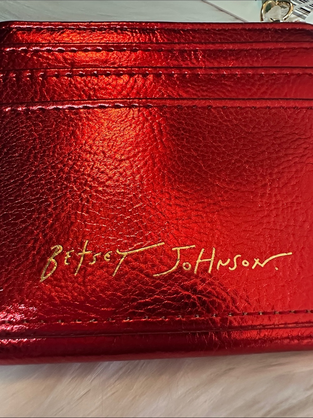 NWTS Betsey Johnson Red Metallic Holiday Cardholder w/Candy Pin Charms - Picture 5 of 9
